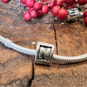 Authentic Pandora Charm Alphabet Solid Block Letter N Oxidized Sterling Name